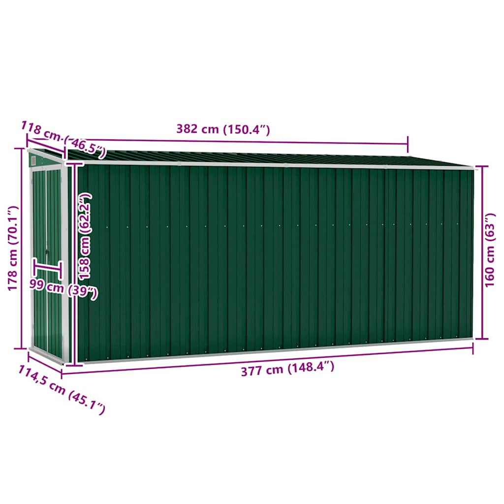 Vidaxl Garden Shed, Wall-Mounted, Green, 118X382X178 Cm