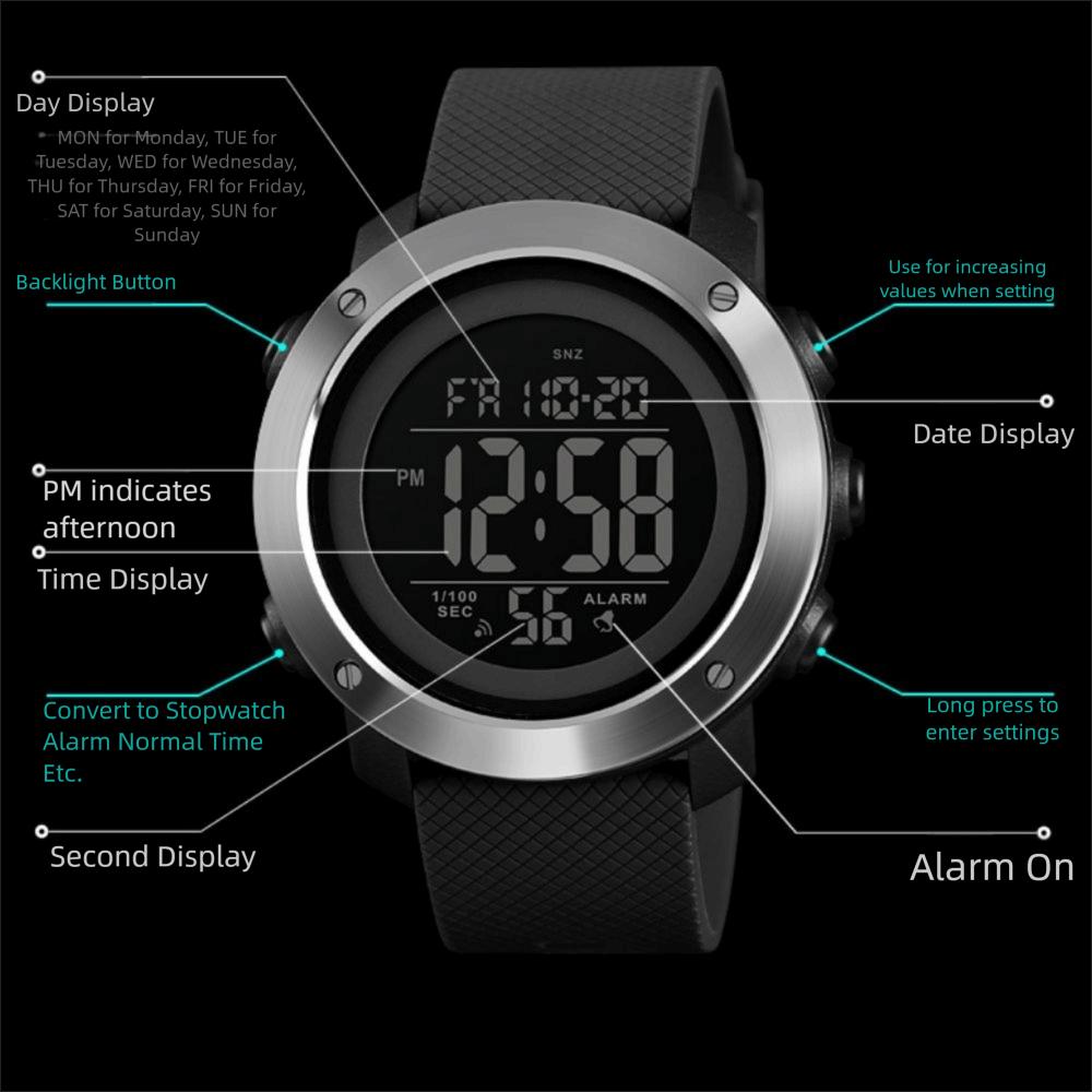 Simple Digital Sport Watch LED Display Electronic Watch Trendy Men's Watch Casual Wear