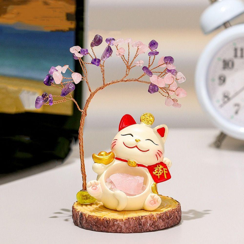 Phoenix Tailed Natural Crystal Crystal Tree Colorful Gravel Fortune Cat Energy Tree Christmas Gifts