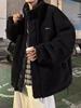 Men's Korean Style Reversible Hong Kong Jacket, Winter Loose Fit, Thick Lamb Wool Cotton Coat, Trendy Couple's Outerwear.