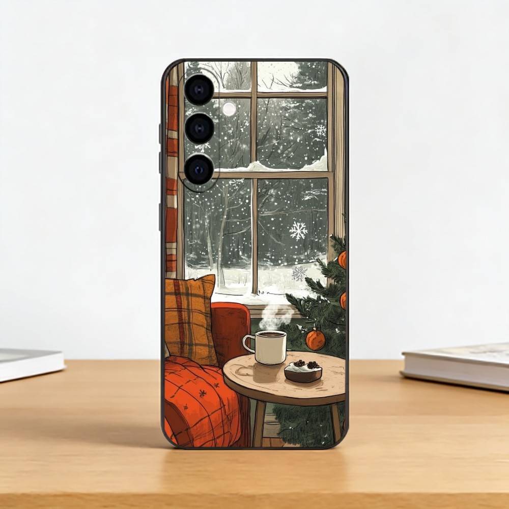 Christmas Art winter C-Coffee Phone Case For Samsung Galaxy A73,A72,A71,A70,A53,A52,A51,Others Soft Black Cover