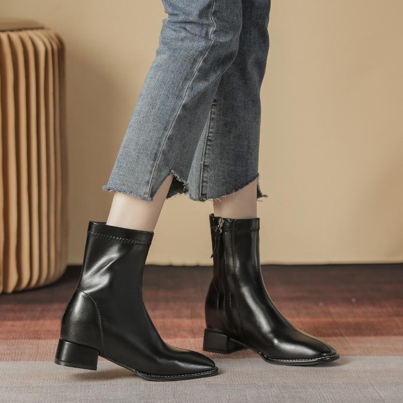 Winter Woman Warm Ankle Boots Fashion Square Toe Ladies Elegant Square Low Heel Short Boots Shoes Women's Luxury Chelsea Boots