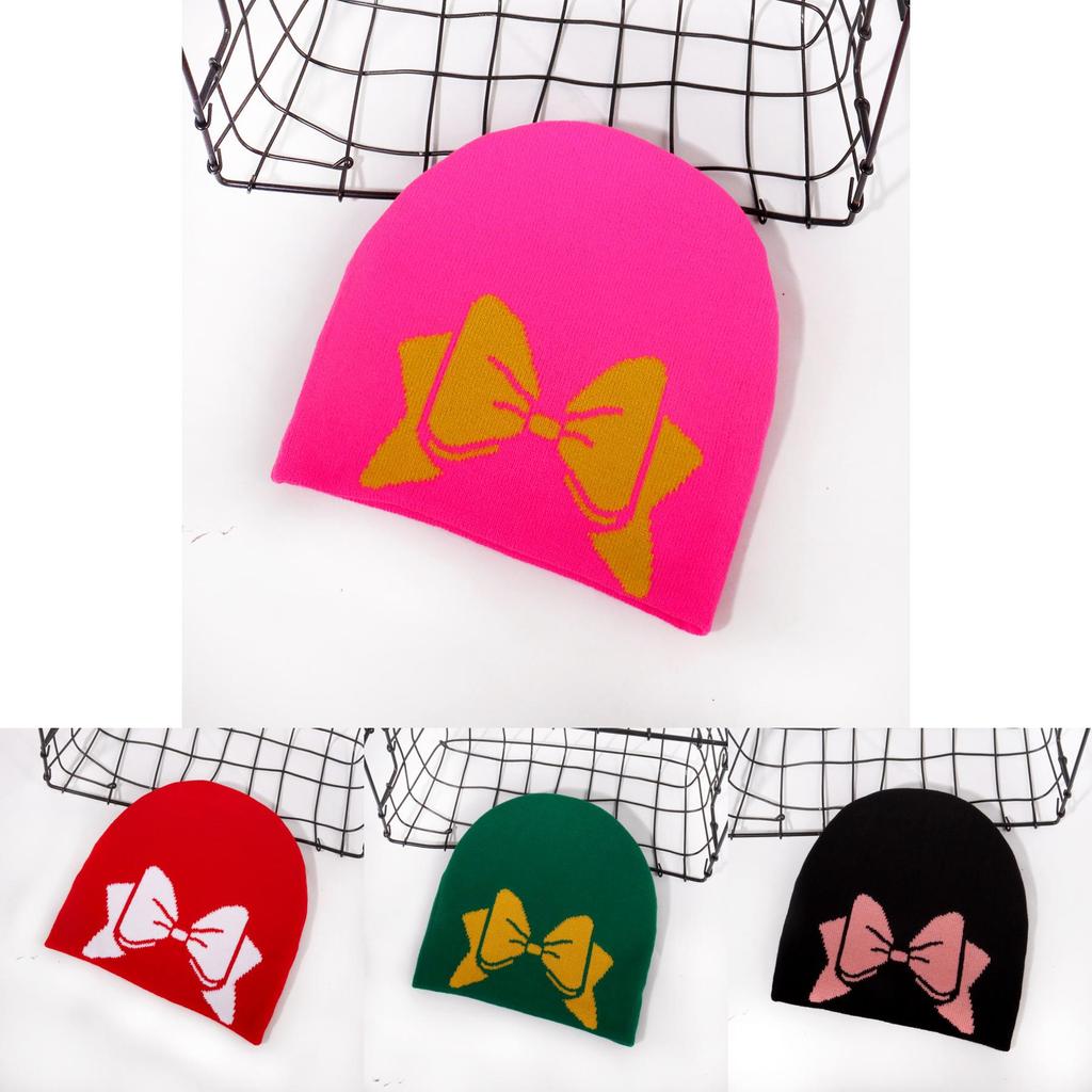 Knitted Cap With Bowknot Design And Heat Retention For Casual Street Style