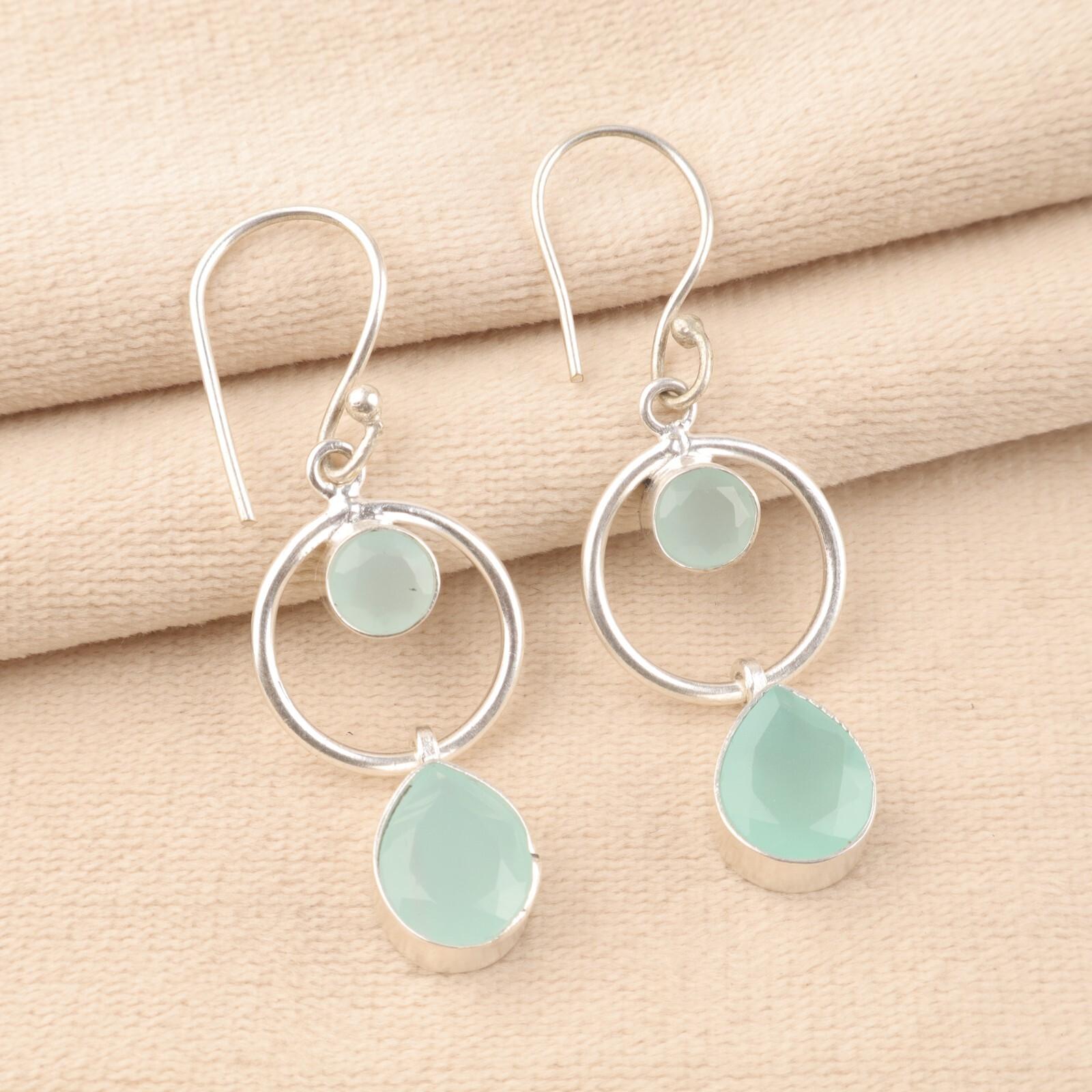 

Редкий самоцвет аквахалцедон, ювелирные изделия из стерлингового серебра 925 пробы, серьги ручной работы 2,0 EE-140-6