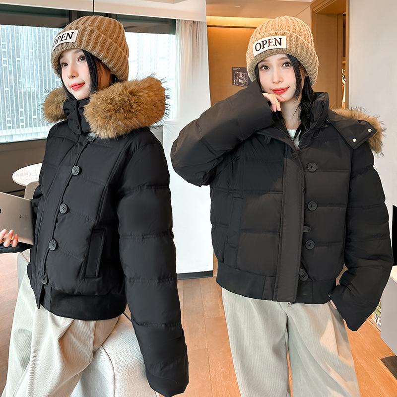 Winter new tooling Parker cotton-padded clothes women's college wind thickened warm loose hooded big fur collar cotton-padded jacket