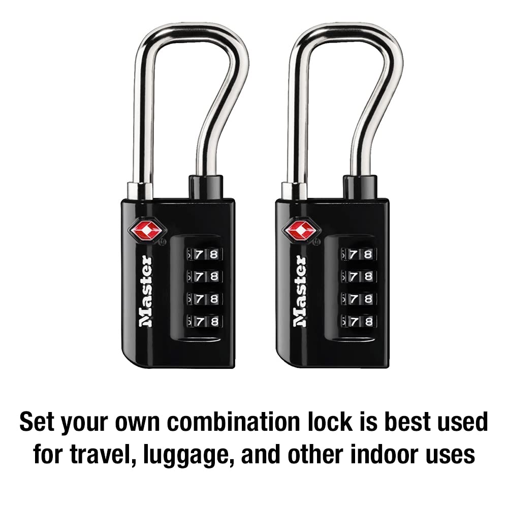 Master Lock Black Unique Combination TSA Approved Luggage Travel Padlocks for and 4696T Set, Locks, Suitcases, Backpacks, Bags, 2-Pack,