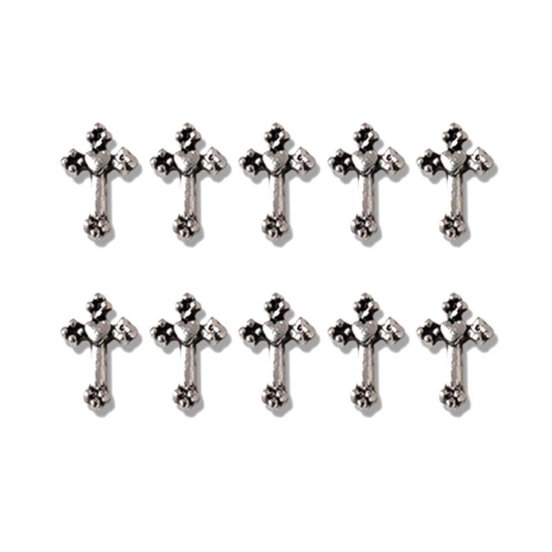 10Pcs-Cross Series 3D Nail Art Charms,Metal Punk-Chrome Hearts Nail Art Jewels Decals for Fingernail Toenail Decorations
