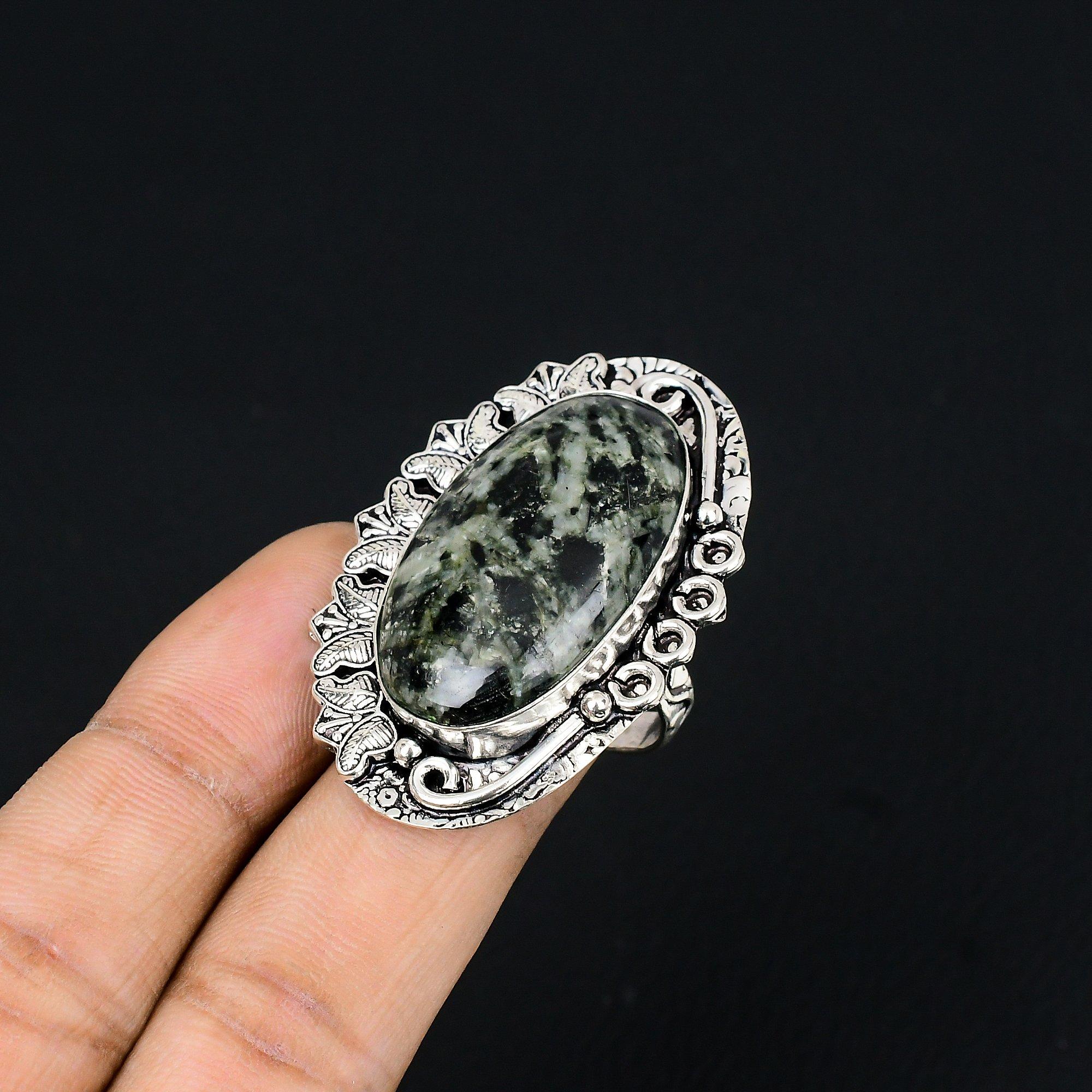 

Natural Star Galaxy Jasper Sterling Silver Trendy Promise Engagement Ring US 8 8