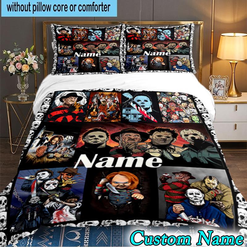 3PCS Custom Name Clown Horror Bedding Set, Bedding Set Including 1pc Duvet Cover And 2pcs Pillowcases for Bedroom,Dormitory Gift