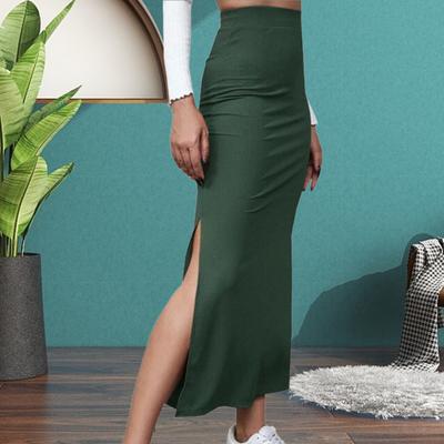 Women Half-body Skirt High Waist Hip-hugging Skirt with Slit Hem Solid Color Skirt for Work Daily Wear Dating