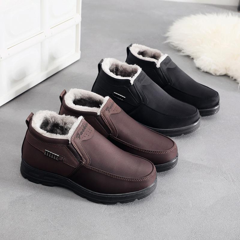 2025 winter new men's cotton shoes non-slip warm leather waterproof elderly cotton shoes piled thickened snow boots