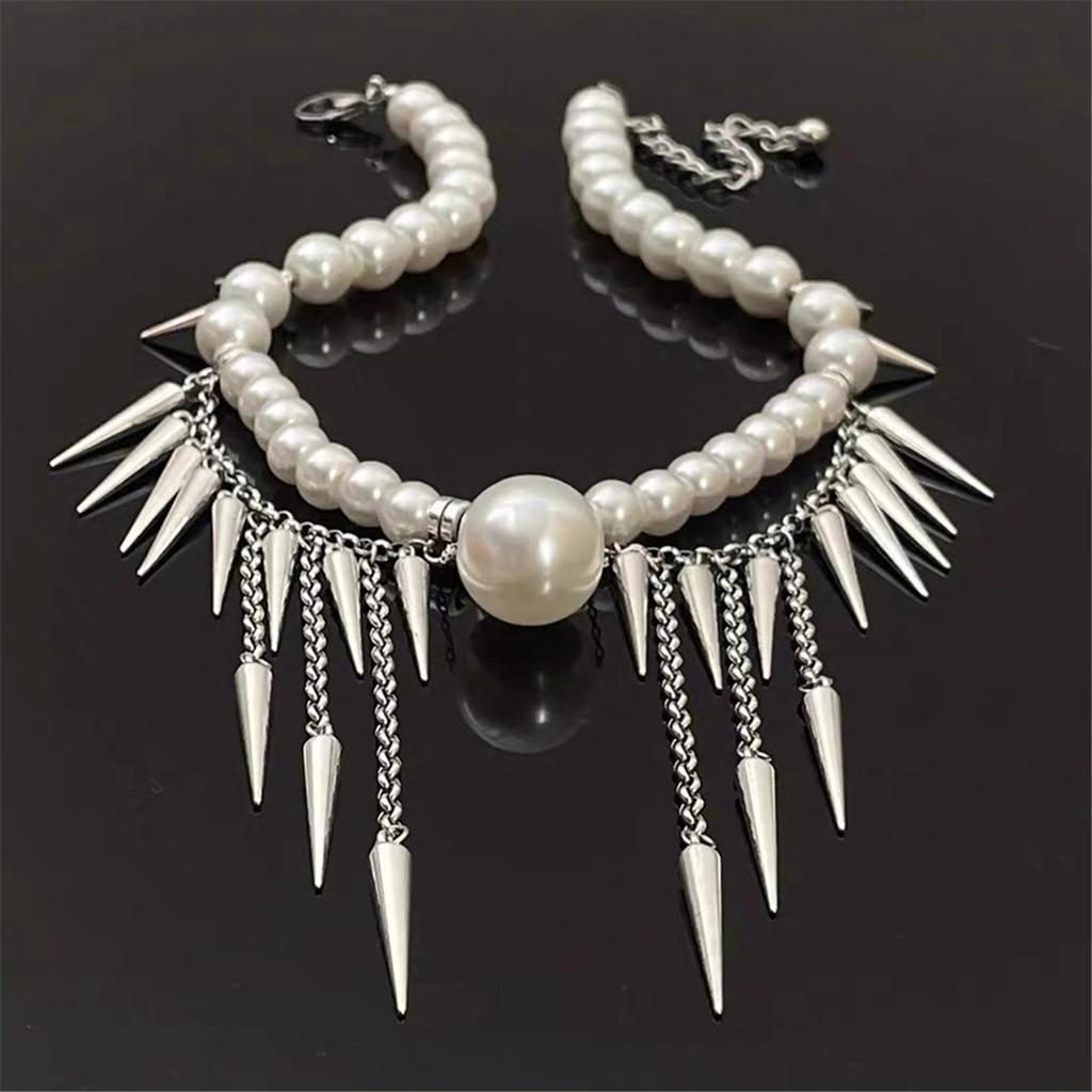 Tooxika Luxury Niche Design Pearl Splicing Rivets Tassel Necklace Versatile Fashion Collarbone Chain