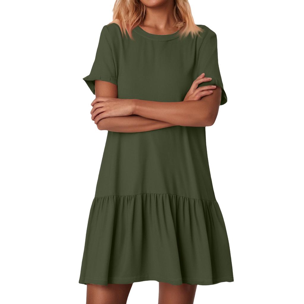 Women's Fashion Casual Round Neck Short Sleeve Ruffle Dresses