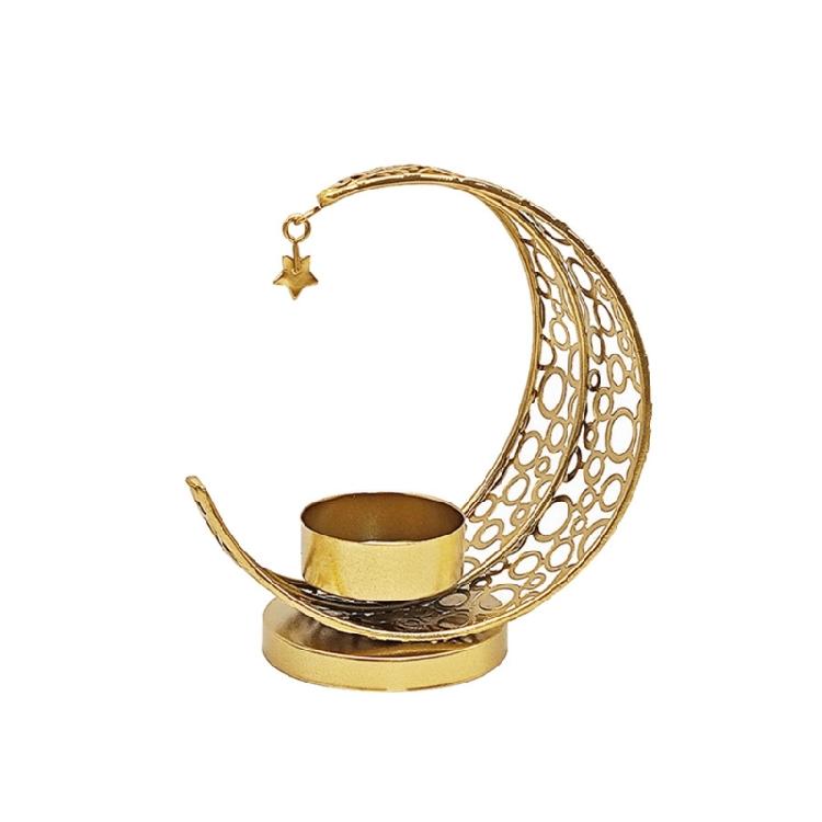 Eid Mubaraks Candlestick Metal Hollowed Moon Shape Tealight Candle Holders for Muslims Holiday Parties Decorations