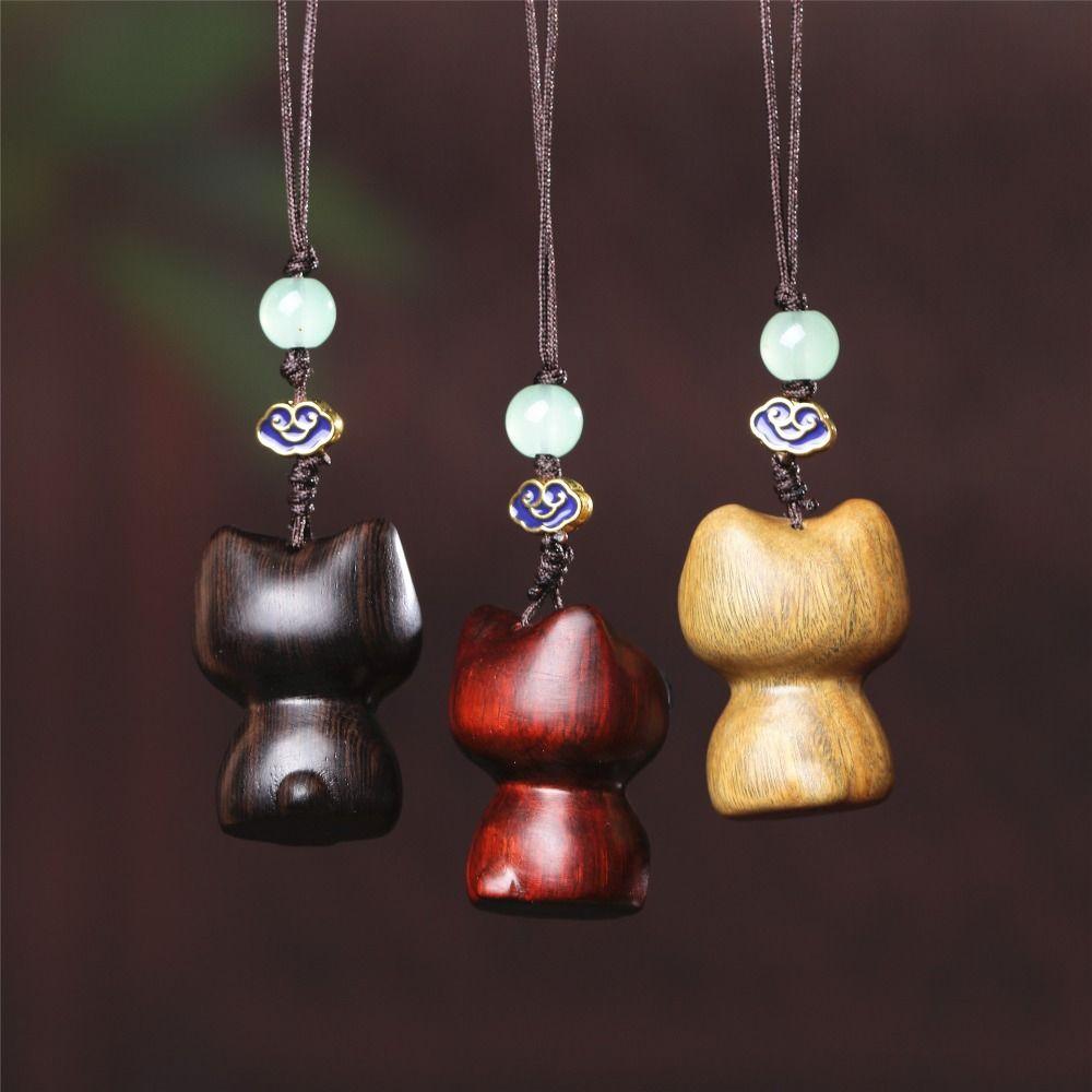 Strawberry Sandalwood Key Chain Chinese Style Lucky Cat Pendant Lucky Mobile Phone Ring  Women
