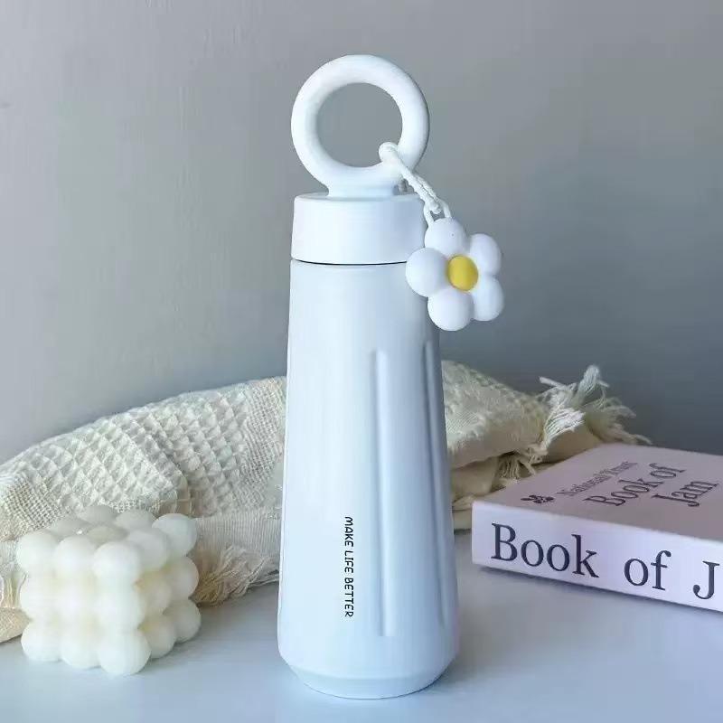 

450ml Petal Water Cup Portable Handle Stainless Steel Insulated Bottle Outdoor Sports Car Cups for Women белый