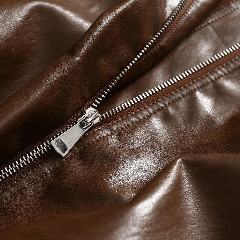 Damska Krótka Kurtka Retro ze Skóry PU z Długim Rękawem