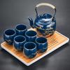 Japanese Set,  Glazed Set In Gift Box With 1 Teapot, 1 Tea Strainer, 1 Tea Tray and 6 Cups. Ideal Set for