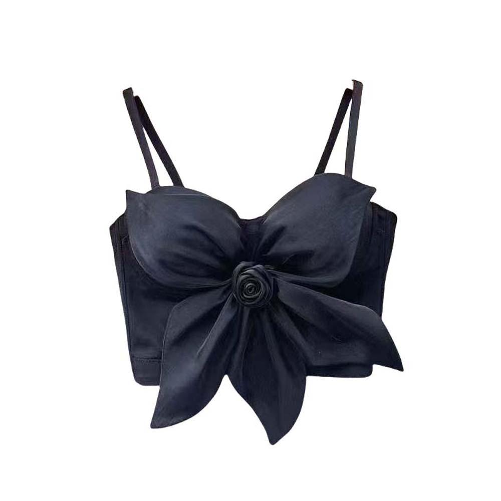 Slim Fit Rose Flower Camisole 3D Rose Flower Decoration Crop Tops Socialite Style Corset  Travel