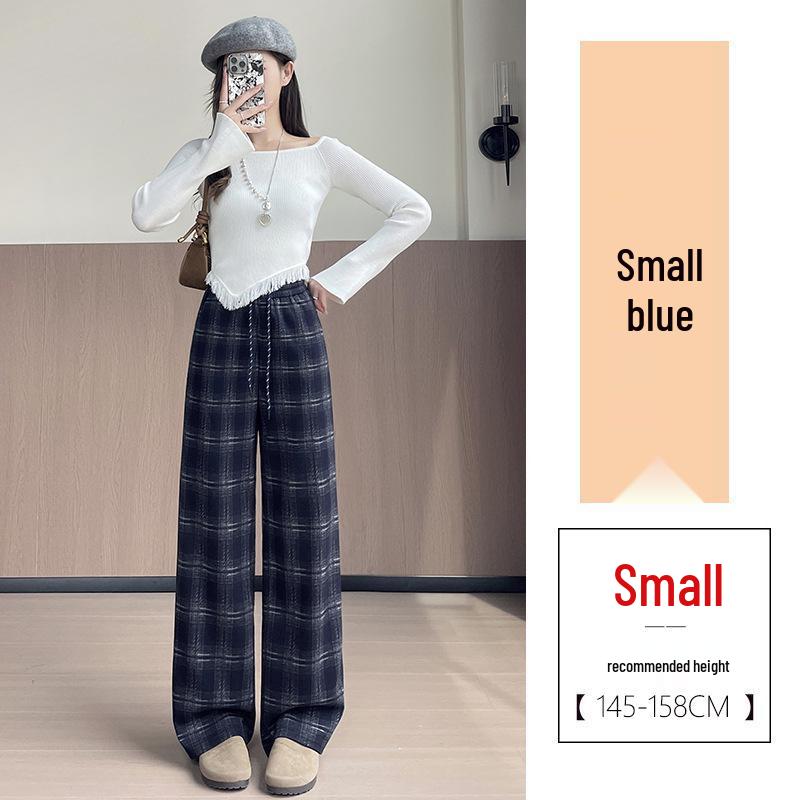 

Women s Retro Plaid Woollen Trousers - New for 2026, Autumn/Winter Collection, Narrow Fit, Plus Size, Slimming Wide Leg Pants XL