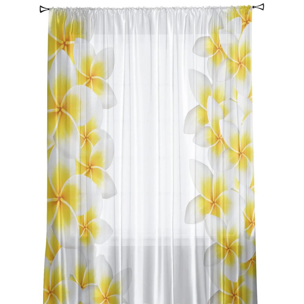 White Plumeria Flower White Tulle Sheer Curtains for Living Room Decoration Window Curtain for Bedroom Voile Organza Drapes