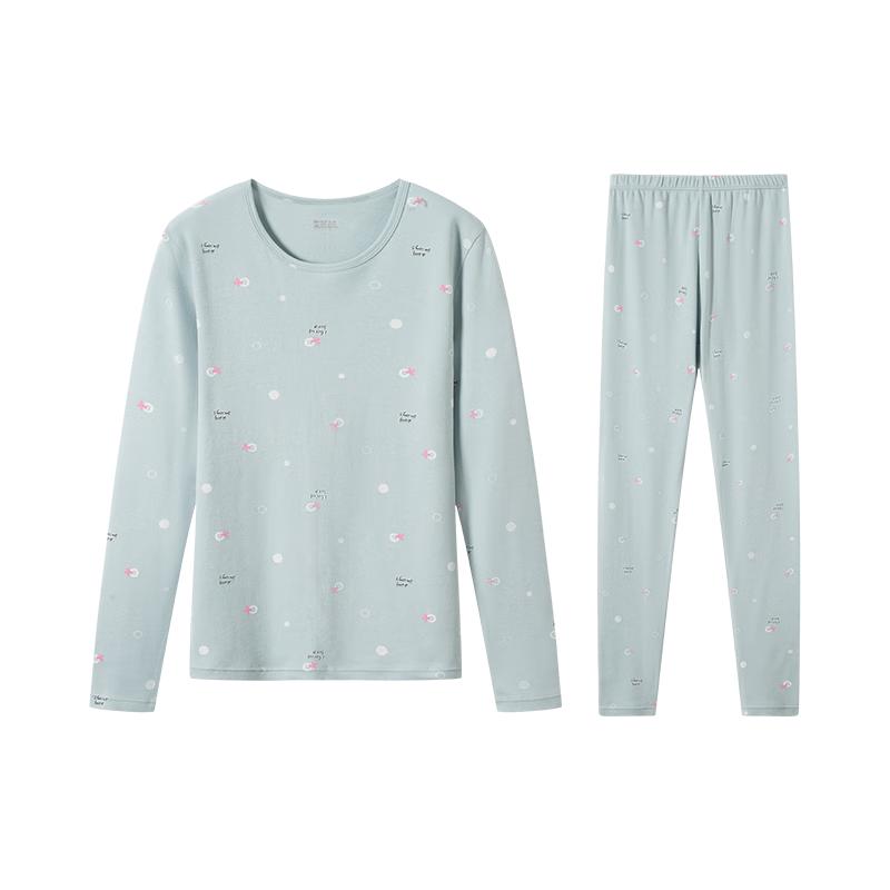 Yiershuang 5A Antibacterial 100% Cotton Women's Printed Thermal Underwear Set