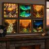 Soft Non-dazzling Night Light LED Photo Frame, Up Picture Wooden with 3D Surround Wall Decor Scenic Art Print, Ambient Lighting for Bedroom