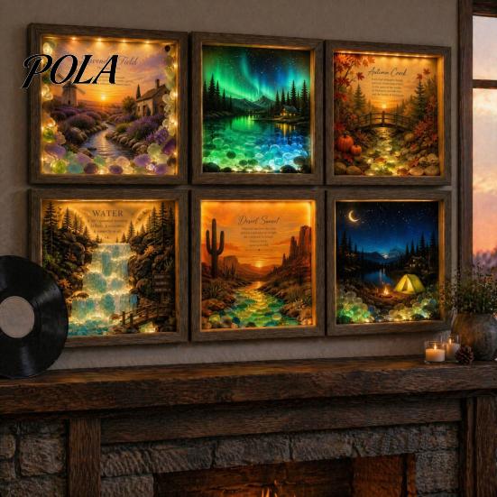 Soft Non-dazzling Night Light LED Photo Frame, Up Picture Wooden with 3D Surround Wall Decor Scenic Art Print, Ambient Lighting for Bedroom
