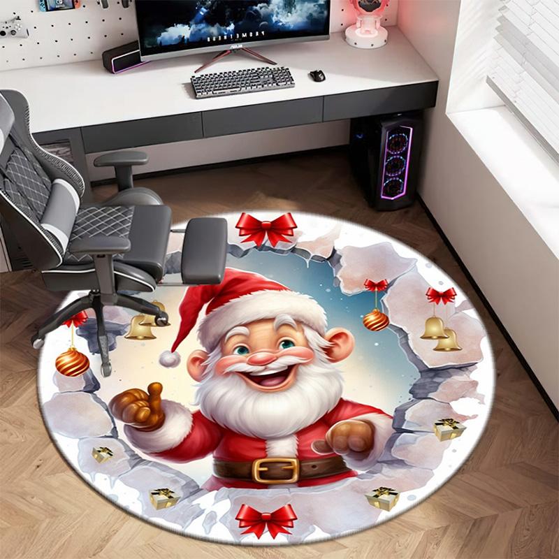 Cute Christmas Day Gift Bell Santa Claus Snowman Christmas Tree round rug Home Soft Decorative Anti slip Chair Mat Carpet Outdoor Floor Mat Carpet 91