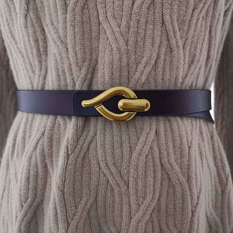 Minimalist Style Womens Leather Waist Belt Metal Buckle Dress Belt Shapewear