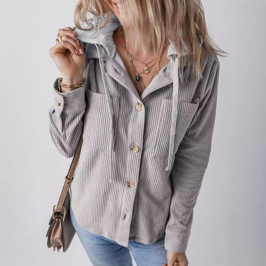 Damen Herbst Knopf Bomberjacke Lässig Kapuze Tasche Streetwear Kordelzug Mädchen Workout Übergangsjacke Für Damen Mantel