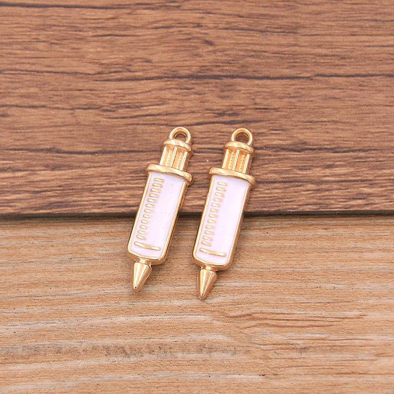 6 Style Medical Charm Jewelry: Drip Oil Stethoscope, Syringe, Heart Pendants in 2 Base Colors