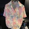 Men's Watercolor Floral Print Camp Collar Short Sleeve Button Down Shirt Casual Streetwear Top