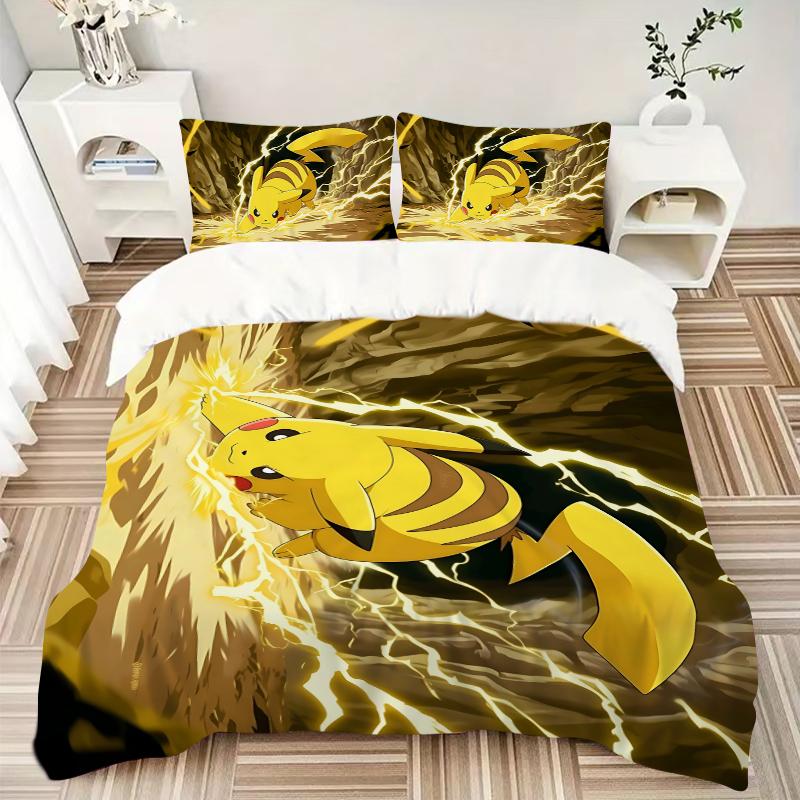 3Pcs Electric Pikachu Adventure Bedding Set Soft Fabric Duvet Cover Pillowcases Home Xmas Halloween Gift 1 Duvet Cover 2 Pillowcase S1393