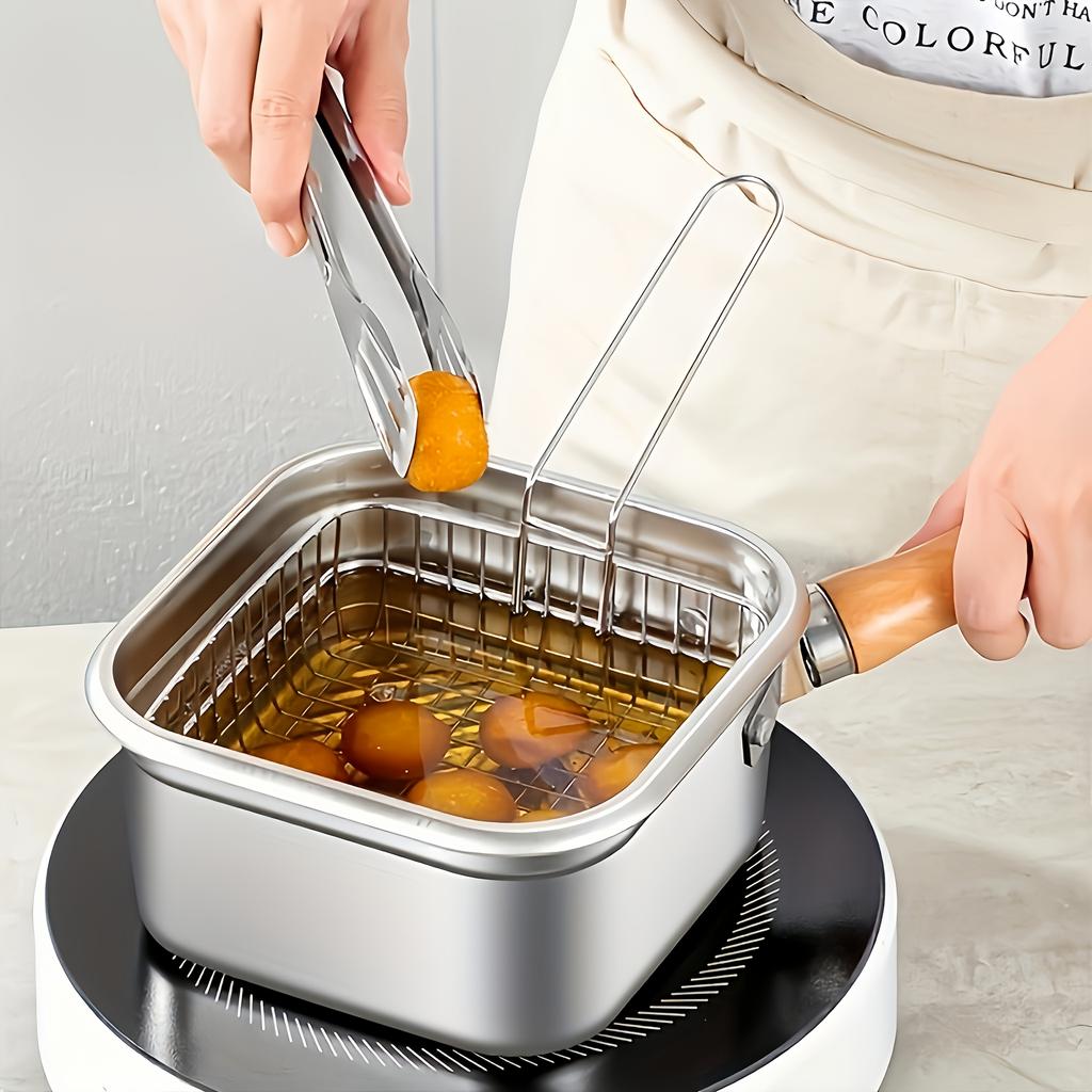 Heavy-Duty Square Deep Fryer Made of Stainless Steel, Featuring a Basket And Lid, Suitable for Induction. Ideal for Home Use
