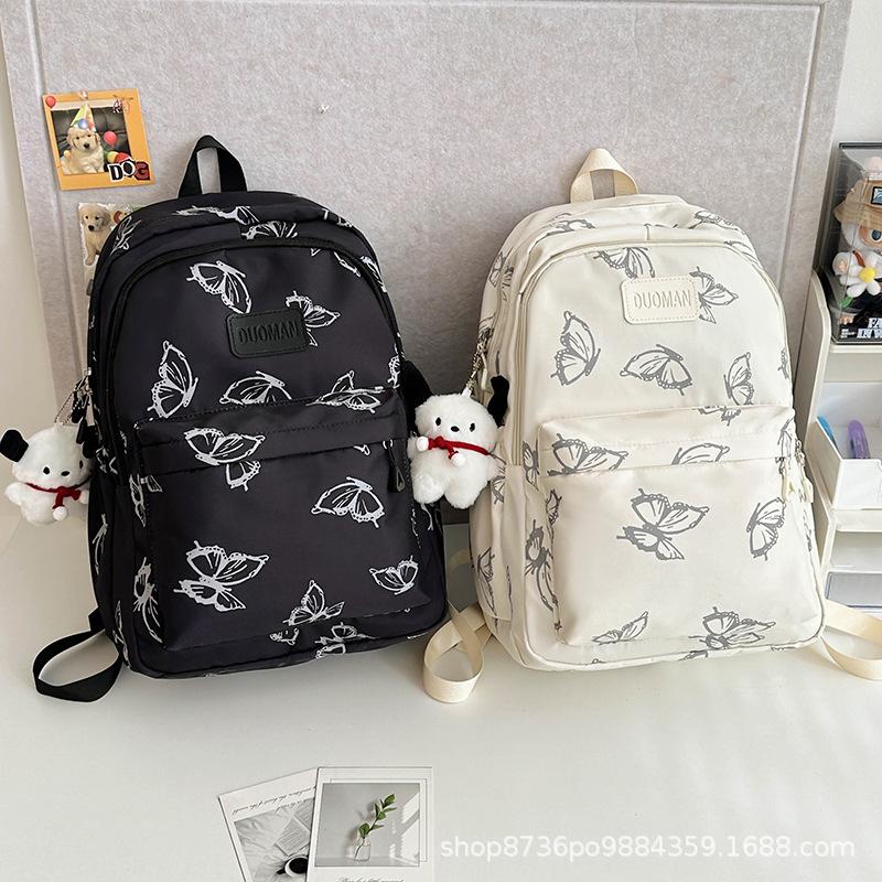 Schoolbag Japanese niche printed butterfly backpack female versatile college student class bag leisure travel backpack computer bag