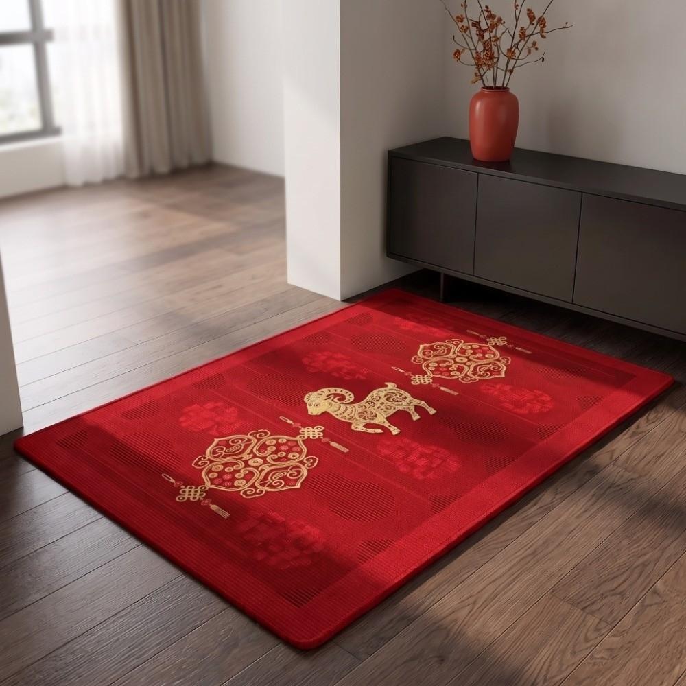 Blessing Words Sheep Year Floor Mat Cartoon Lamb Welcome Door Mat New Year Anti Slip Mat Kitchen