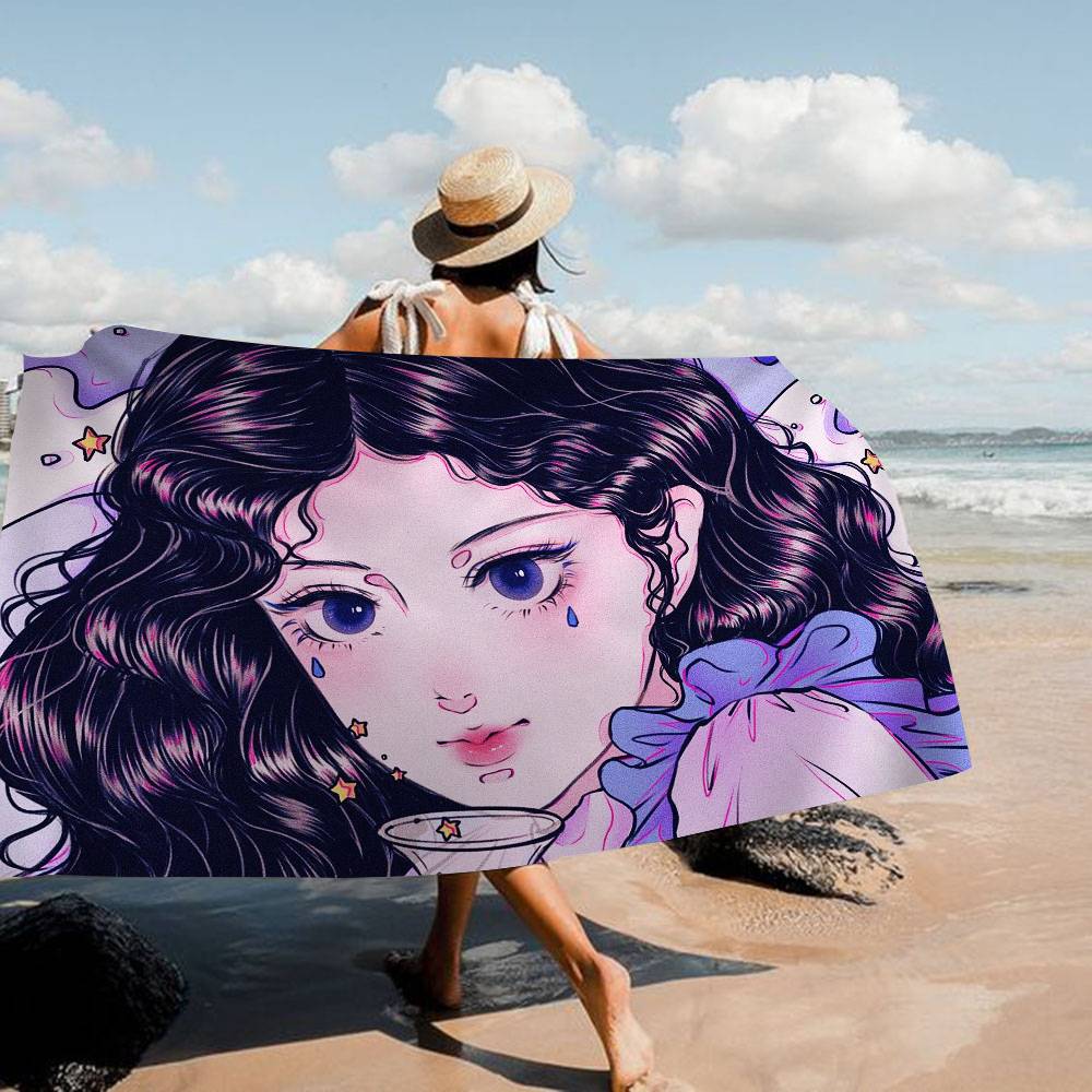 Pretty Girl Bath Towel Microfiber Soft Water Absorbing Breathable For Girl Kids Decorative Cartoon Beach Towel