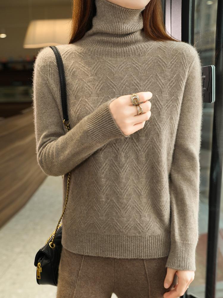 Women's 100% Pure Wool High Neck Sweater - Versatile Slimming Base Layer for Autumn/Winter