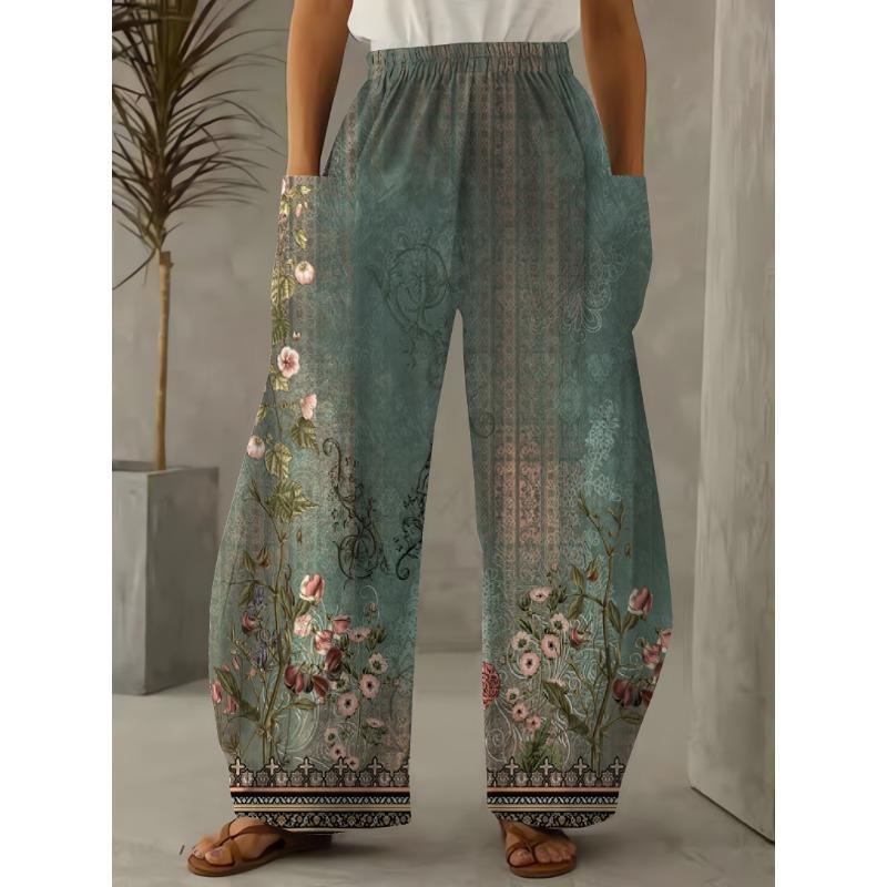 Everyday Casual Floral Print Loose Pants
