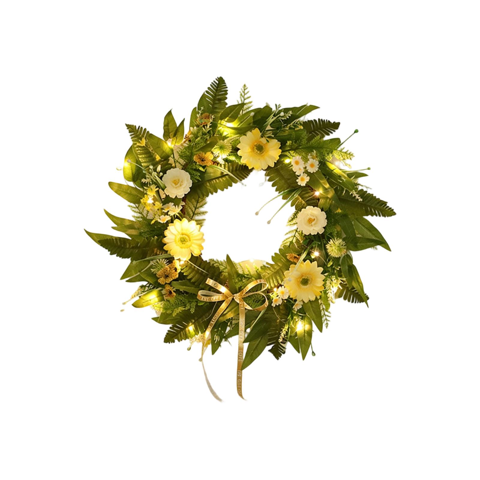 

Artificial Floral Wreath with Fern Leaves and Ribbon for Front Door Indoor Outdoor Home Wall Decoration Handmade Design One Size