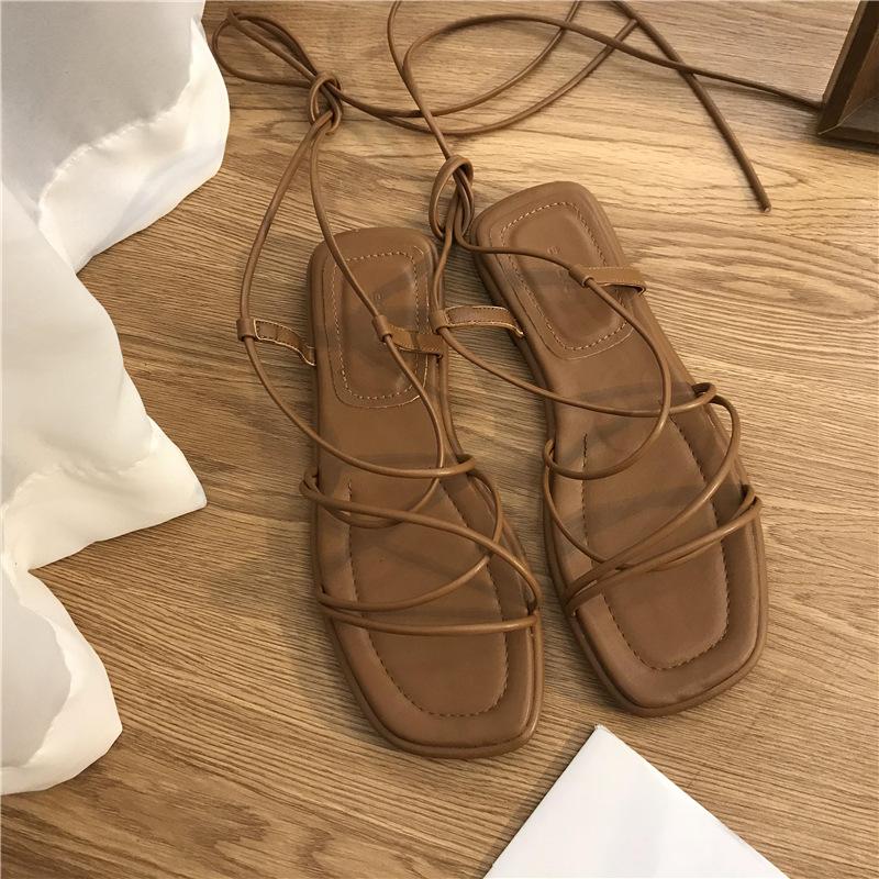 Summer Women's Sandals Elegant Retro Casual Shoes V Shape Design Cross Strap Slingback Open Toe Beach Shoes for Women Roman Shoe