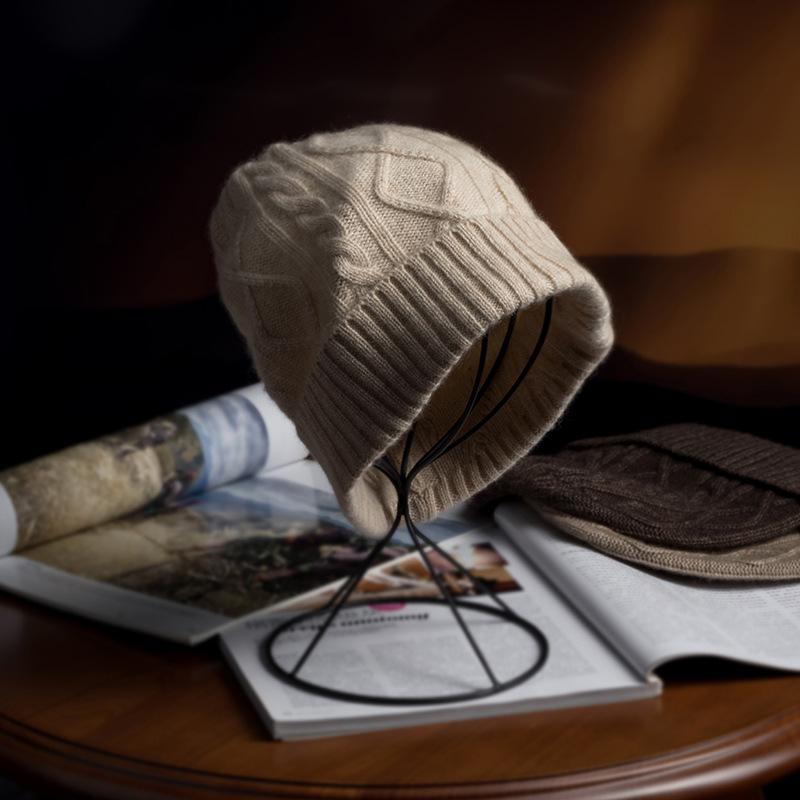 Cashmere Autumn and Winter New Women's High End Knitted Warm Solid Color Twist Ear Hat Knitted Casual Baotou Hat