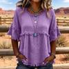 Women’s Vintage Crew Neck Short Sleeve Blouse Relaxed Fit Casual Top Linen Pullover Shirt