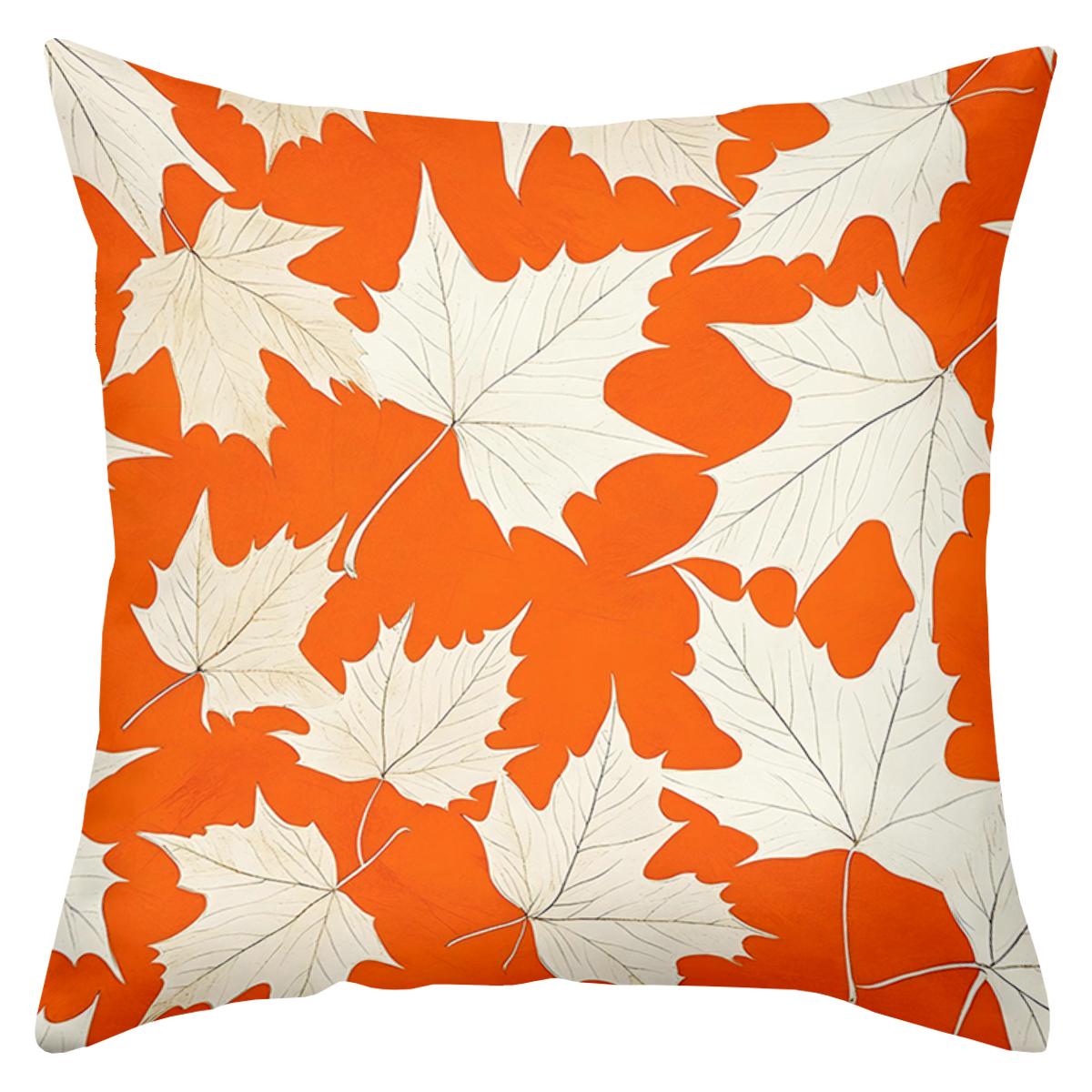 

1 pieces -2D flat printing Orange And White Maple Leaf Patterned Throw Pillows Polyester pillowcase, sofa decorative cushion cov 45x45cm