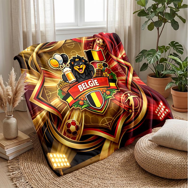 Belgium Football Printed Flannel Blanket Skin Friendly Warm Decorative Throw for Indoor Couch Bed Daily Use