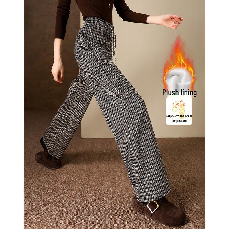 Demana Women s Warm Plaid Straight-Leg Casual Pants M