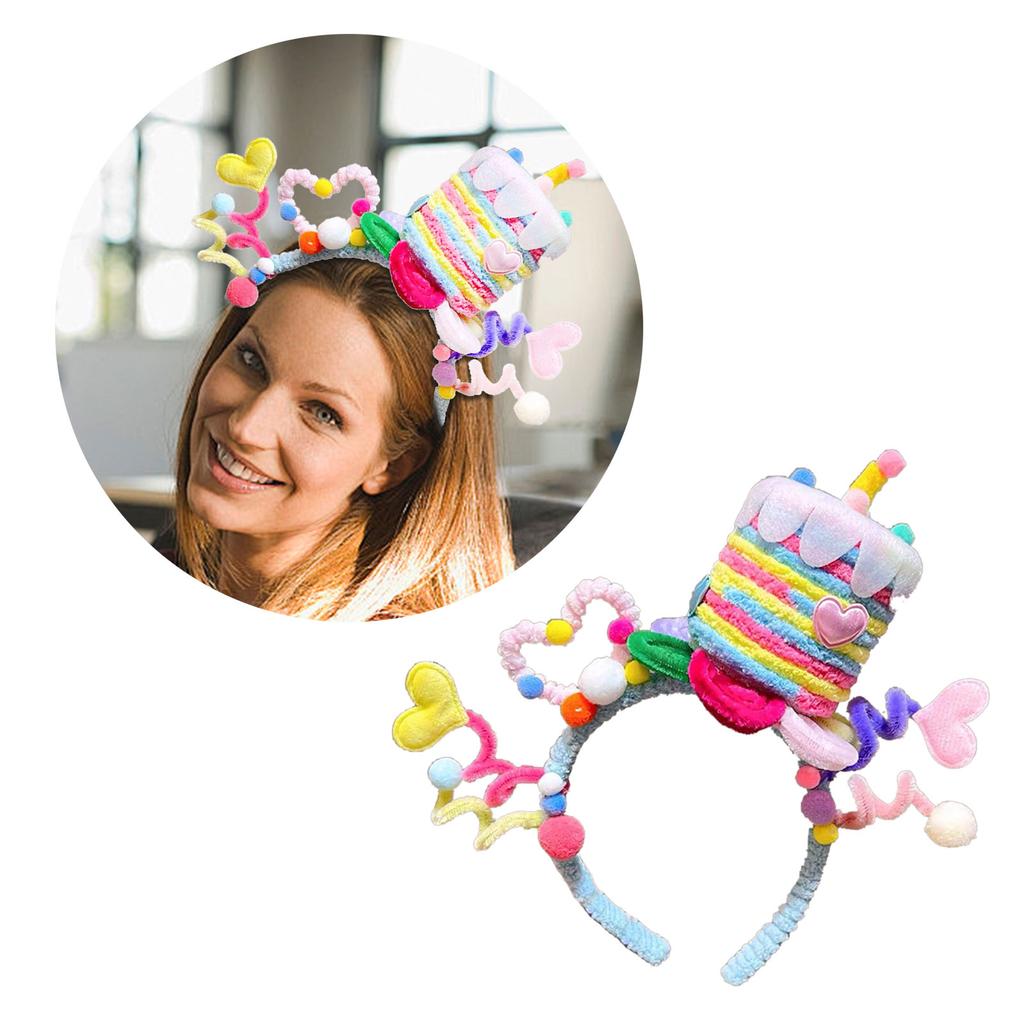 Party Star Purple Cake Hair Decoration Headpieces Adjustable Twisted Bar Birthday Headband for Women and Girls