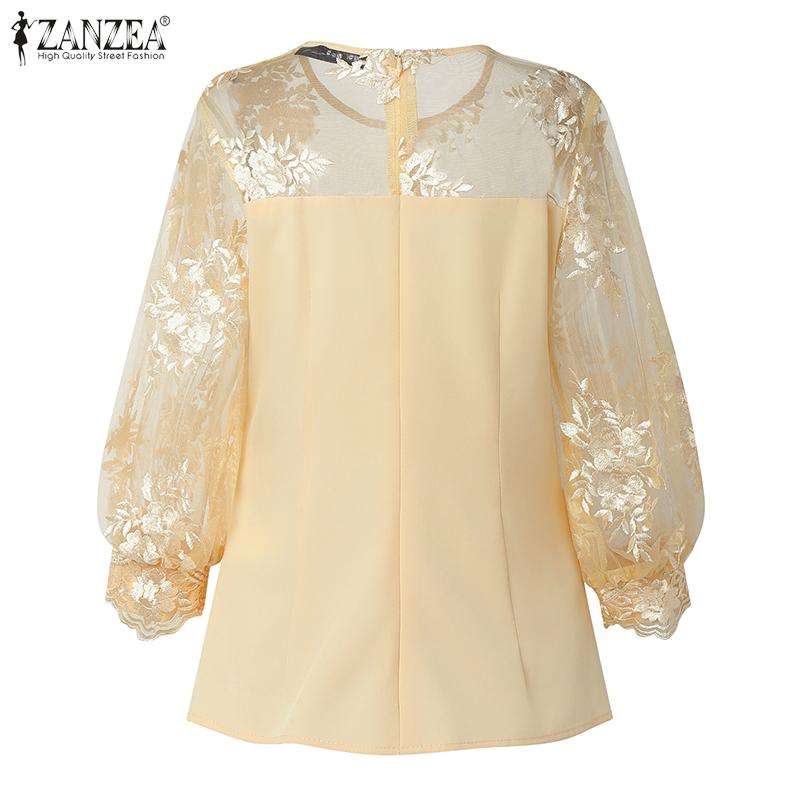 ZANZEA Dámská elegantní letní ležérní halenka s 3/4 rukávem a krajkovou vsadkou