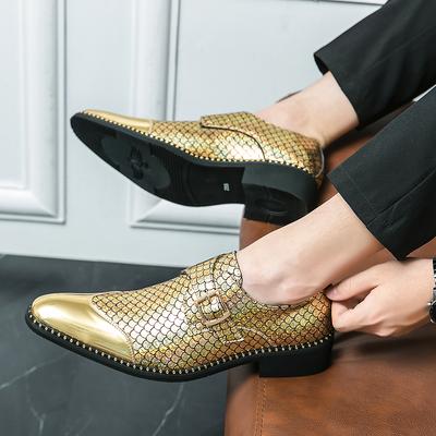 Fashion Men's Fish Scale Pointed Microfiber Leather Shoes Party Wedding Walking Dancing GumShoes for Male